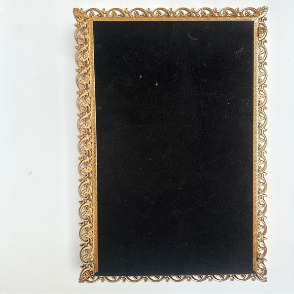 Vintage Gold Ornate Filigree Vanity Mirror Tray with Floral Border - Picture 8 of 15